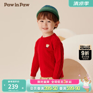 PawinPaw卡通小熊童裝秋冬新款男女童圓領(lǐng)毛衣學(xué)院風(fēng)舒適拜年過年 Red紅色/20 110 cm