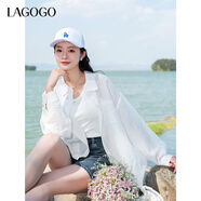 LAGOGO輕盈透氣亮片白襯衫女拉谷谷2025年春夏新款舒適落肩袖罩衫 本白色 L