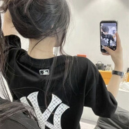 NEW ERA NE-MLBNY字母夏季印花潮牌男女短袖休閑情侶220g寬松純棉T恤時尚 黑色-NY字母 MLB S