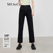 MO&Co.棉質(zhì)高腰直筒顯瘦九分褲黑色牛仔褲MBC3JENT20