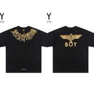 BOY BOY BOY25年新款早春韓版boy潮牌串脖燙金梵文字母老鷹字母寬松休閑男女T 黑色 M 90-140斤