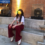 莫代爾垂墜感高腰闊腿褲2025夏季新款韓風(fēng)休閑褲女韓版百搭寬松直筒褲 酒紅色 XL