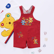 MIKIHOUSE 兒童背帶褲卡通彩色字母鉛筆熊牛仔背帶褲短褲 紅色 90 cm