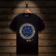 VERSACE JEANS COURTURE范家F思哲VERSACE春夏季歐洲站燙鉆t恤男絲光棉大碼體恤男裝修身 黑色251 黑色251 5XL 建議體重210-240斤