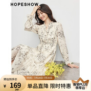紅袖【寫意花卉】碎花連衣裙秋季2024新款女裝收腰立領(lǐng)氣質(zhì)長袖雪紡裙 米底黑花670 M