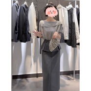 皓舒夏季穿搭氣質(zhì)通勤職場(chǎng)套裝女減齡一字領(lǐng)灰色上衣收腰設計感半身裙 灰色上衣+灰色半身裙 M 【建議80-100斤】