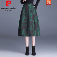 皮爾卡丹（pierre cardin）女士提花半裙a字燈籠裙中年半身裙女春秋長裙冬裙刺繡花苞半裙 綠牡丹裙長72cm L 腰圍2尺1