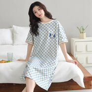 貓人（MiiOW）短袖睡裙女夏季甜美ins風(fēng)可愛(ài)連衣裙100%全棉家居服夏天可外穿 88821 L (建議100-120斤)