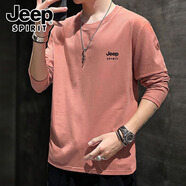 JEEP SPIRIT【兩件裝】吉普長袖t恤男寬松春秋上衣服打底衫學(xué)生純棉圓領(lǐng)體恤 2301秀紅色+秀紅色（二件裝） 2XL （建議140-150斤）