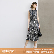 顏域設(shè)計(jì)感時(shí)尚連衣裙女2024新款秋季裙子氣質(zhì)連身裙中長(zhǎng)款背心裙 黑白花 S