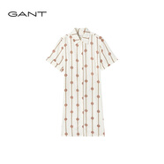 GANT女士翻領(lǐng)中長(zhǎng)裙簡(jiǎn)約復(fù)古襯衫裙條紋印花收腰系帶連衣裙 248卡其色 均碼 32
