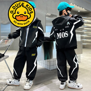 G.DUCKKIDS品牌童裝男童冬裝加絨套裝中大童冬款衛(wèi)衣三件套新款兒童加厚馬甲 閃電帽衫 白色三件套春秋款 常規(guī) 外套+T恤+褲子 130