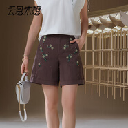 云思木想Ysimo-X摩登國風2025夏季新款釘珠休閑直筒短褲女12994 深咖色 S
