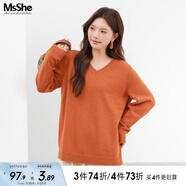 MsShe【V領(lǐng)&圓領(lǐng)】大碼女裝春裝胖mm仿兔絨紗寬松毛衣 【V領(lǐng)】南瓜色現(xiàn)貨 4XL