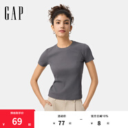 Gap女裝2025春季新款刺繡logo羅紋彈力短袖T恤簡(jiǎn)約常規上衣761951 灰色 XL (175/92A) 亞洲尺碼