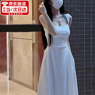 JIOESC白色吊帶連衣裙子女2025夏季新款法式茶歇小個(gè)子初戀收腰a字長(zhǎng)裙 白色 M 【101-110斤】