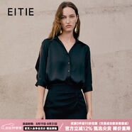 愛(ài)特愛(ài)（EITIE）氣質(zhì)寬松緞面黑色蕾絲拼接V領(lǐng)襯衫上衣夏季新款襯衣7409103 極簡(jiǎn)黑20 L 165
