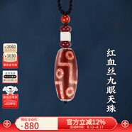 布達(dá)拉宮九眼天珠吊墜紅肉三眼西藏飾品瑪瑙項鏈本命年男女七夕情人節(jié)禮物 紅血絲九眼天珠