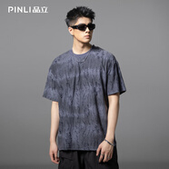 PINLI品立2025夏季新款漸變暈染短袖T恤潮牌男士燙鉆寬松休閑上衣 藍色 2XL (185)