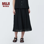 無(wú)印良品（MUJI）女式強(qiáng)捻抽褶裙長(zhǎng)半身裙紗裙薄荷曼波風(fēng)純棉全棉裙子女裝半裙 黑色 XL 165/74A
