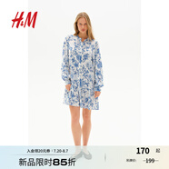 H&M女裝花卉連衣裙2025夏新款法式田園風燈籠袖碎花連身裙1265602 白色/藍色花卉 XXS 155/76