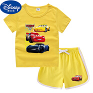 迪士尼（Disney）品牌童裝汽車總動員閃電麥昆車衣服女童短袖T恤套裝女寶兒童半袖 黃色 110 cm