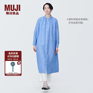 無(wú)印良品（MUJI）女式 麻水洗長(zhǎng)袖襯衫連衣裙 女裝長(zhǎng)款裙子早秋漢麻襯衫裙BC2JKA4S 藍(lán)色條紋 L 165/88A