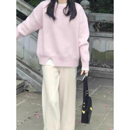 MZPLOI休閑時(shí)尚套裝少女秋冬鹽系穿搭一整套學(xué)院風(fēng)毛衣加絨闊腿褲兩件套 【單件】粉色毛衣（原版高質(zhì)量） XL 【套裝秋季女款/秋季女裝套裝