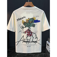 森馬【特價(jià)清倉】涼感刺繡印花短袖t恤男裝衣服情侶半袖體恤男美式 白色奶白色HJ5771 M 體重95-120斤