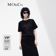 MO&Co.歐根紗立體愛心圓領(lǐng)短袖寬松純棉小白T恤夏上衣上裝基礎(chǔ)黑白 黑色-第2批 M 165