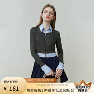 范思藍(lán)恩23FS11082假兩件襯衫女春秋長袖設(shè)計(jì)感小眾短款針織上衣 灰藍(lán)拼色 XS