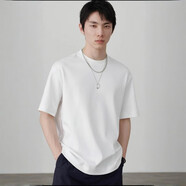 鹿島什物紀(jì)新疆純棉100%t恤重磅大碼夏季300G純色男女休閑百搭透 300G重磅精梳棉-高質(zhì)量-珍珠白 S 【建議80-100斤】