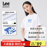 Lee童裝男女童純棉短袖T恤兒童2025夏季學(xué)生中大童印花寬松上衣半袖 香草白 （100%棉） 165 cm