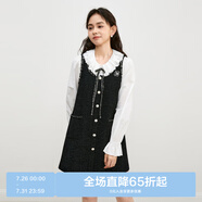 樂町小香風背心裙初秋新款女裝黑白撞色無袖裙俏皮老錢風A字裙 黑色(預(yù)售) XS