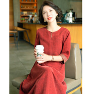 迪芬.璐嘉2025年夏季新款正宗香云紗真絲連衣裙女杭州大牌絲綢裙子復古媽媽 紅色 XL 推薦110-120斤左右