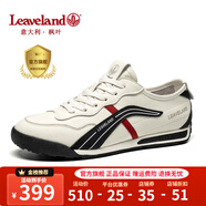 楓葉（leaveland）男鞋春夏新品頭層牛皮透氣運動休閑鞋男輕便軟底阿甘鞋平底小白鞋 白色/黑（皮鞋碼） 40 (250mm)