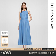歌力思（ELLASSAY）2025夏季新款100%桑蠶絲簡單清爽露肩優(yōu)雅連衣裙女EWE361Y11700 冰雪藍 XS