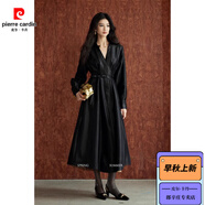 皮爾卡丹（pierre cardin）｜鎏光絲織錦緞｜立裁耗料大裙擺｜長(cháng)＆短款腰帶襯衫連衣裙 黑色長(cháng)款 含腰帶 S