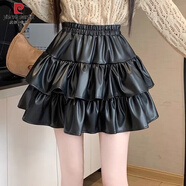 皮爾卡丹蓬蓬PU皮半身裙女2025新款秋冬氣質(zhì)顯瘦小個(gè)子高腰蛋糕短裙小皮裙 黑色 8820 均碼 (95-130斤)