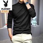 花花公子（PLAYBOY）2024絲光薄絨長(cháng)袖t恤男半高領(lǐng)莫代爾保暖純色加厚中領(lǐng) 黑色 308薄絨單件 XL