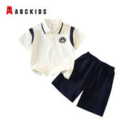 ABC KIDSAbckids兒童短袖套裝2025夏季新款男童POLO韓系學(xué)院夏裝短袖短褲 白色+藏青 120
