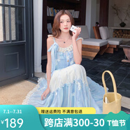 冊(cè)裁（CECAI）法式溫柔風(fēng)蕾絲拼接撞色連衣裙女2025夏季新款韓系絕美減齡吊帶裙 孔雀藍(lán)連衣裙 L