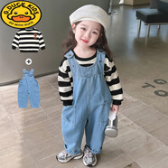 G.DUCKKIDS女童牛仔背帶褲套裝2025新款春裝網(wǎng)紅女寶寶長(zhǎng)褲小女孩襯衫兩件套 衛(wèi)衣+背帶垮褲 140 適合身高130-140cm年齡8-9歲