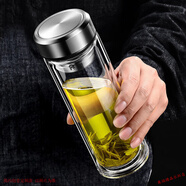 希諾（HEENOOR）摔不爛的鋼化玻璃杯防摔防爆耐高溫高硼硅水杯大容量茶水分離杯子 鋼本色 450ml