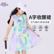 馬克華菲夏季裙子女童無(wú)袖運(yùn)動(dòng)連衣裙涼感速干休閑百搭中裙女孩A字裙 M微笑貓K紫綠 130