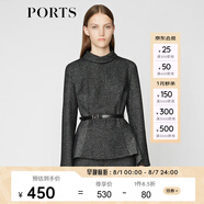 PORTS寶姿 秋冬新品女裝簡約半高領(lǐng)針織上衣LA9N025GCF005 黑色格子 XS (2)