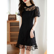 尚靜新中式玫瑰旗袍領(lǐng)蕾絲鏤空連衣裙25年夏季國風(fēng)刺繡提花裙