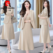 皮爾卡丹（pierre cardin）時尚套裝女2025春秋季韓版洋氣減齡顯瘦小西裝外套連衣裙套裝潮針 杏色套裝裙 XL