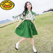 G.DUCKKIDS女童套裝裙子夏季15中大童洋氣連衣裙兒童時髦女孩公主裙夏裝十歲 綠色套裝裙 160 建議14-15歲