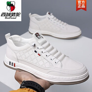 西域駱駝（VANCAMEL）100全牛皮男鞋2024男士真皮運(yùn)動休閑皮鞋透氣小白鞋男 ht歐倫350增高白色-駱駝官方品牌 40